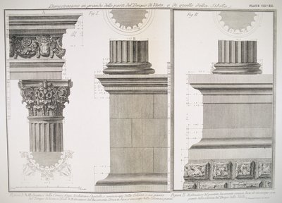 Platte CXI-XII Illustration der Säulenstruktur des Tempels von Vesta und des Tempels von Sibilla aus 
